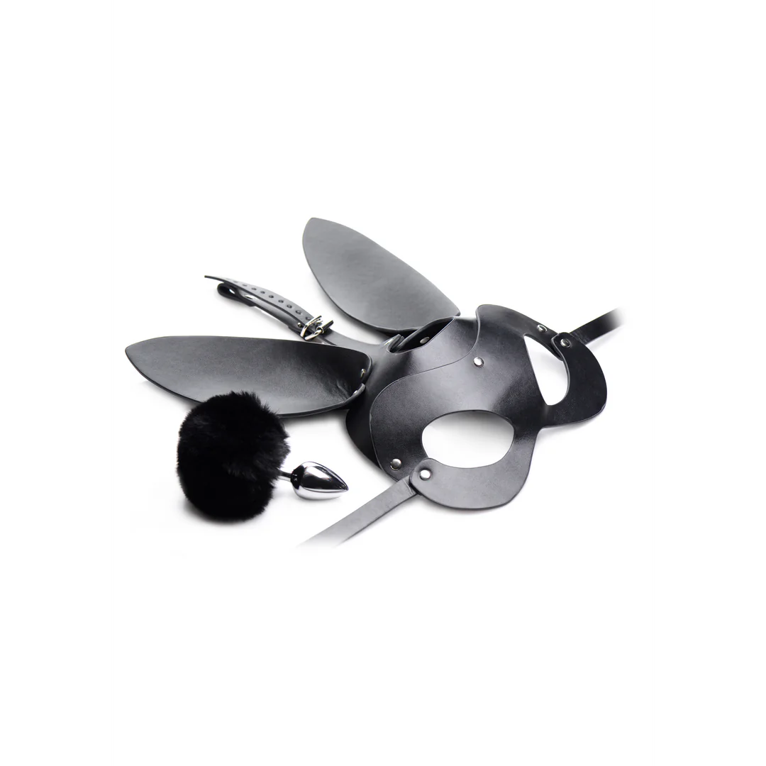 Bunny Tail - Anal Plug and Mask Set – Zestaw Zdejmowana Maska Królika i Korek z Ogonkiem