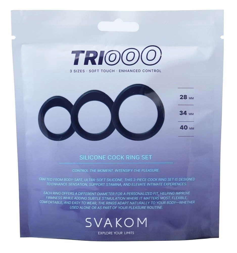 SVAKOM Triooo Dark Blue 3-częściowy zestaw silikonowych pierścieni, regulowane rozmiary