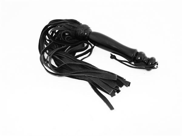 Skórzany flogger BDSM z drewnianą rękojeścią Mister B Impact Leather Flogger Large – 68 cm
