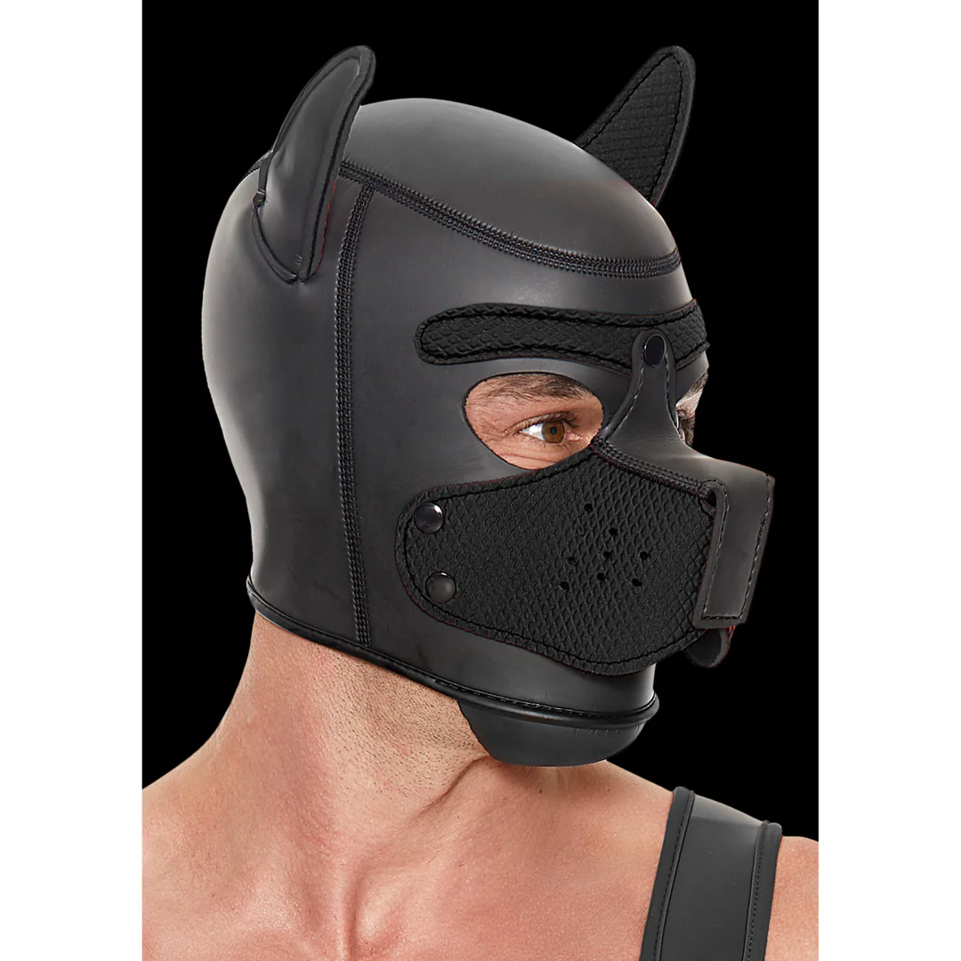 Neoprene Puppy Mask - Czarna Maska Psa z Odpinanym Kagańcem