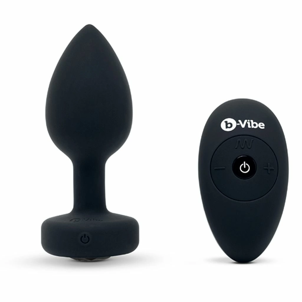 B-Vibe Wibracyjny korek analny z kryształem Jewel Plug M/L Black Diamond – Silikon, 15 trybów