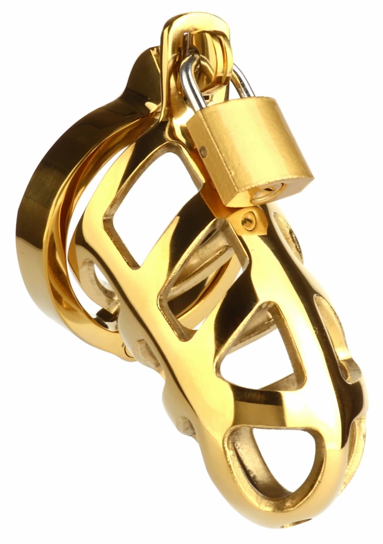 Mr. Steel Chastity Cage Gold - Secure Stainless Steel System, Adjustable