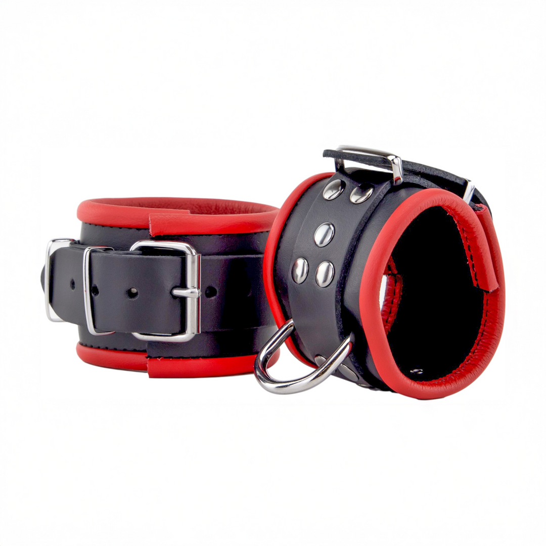 Red Leather skorzane kajdanki regulowane czerwono-czarne 25 cm