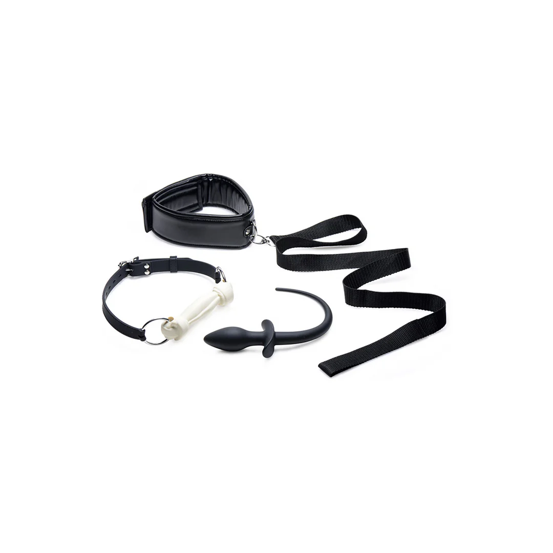 Puppy Play Set – Zestaw do Pet Play z Silikonowym Kneblem, Korcem i Obrożą ze Smyczą