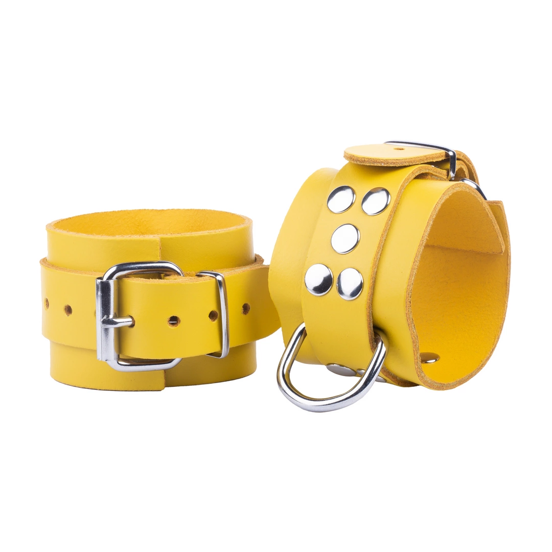 Red Leather Restraint Cuffs Yellow 6cm