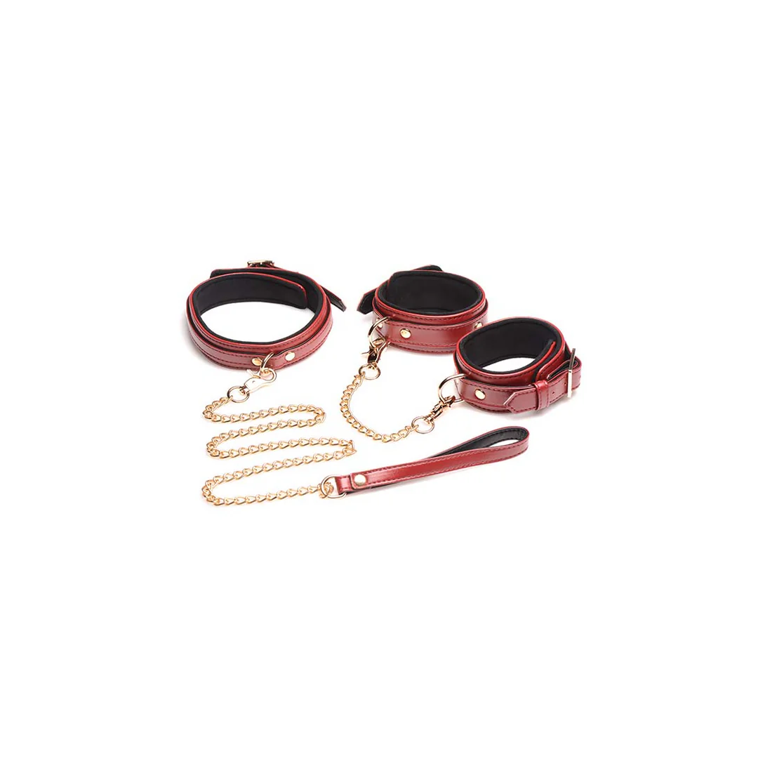 Zestaw BDSM XR Brands Master Series z Obrożą i Kajdankami – Bordo